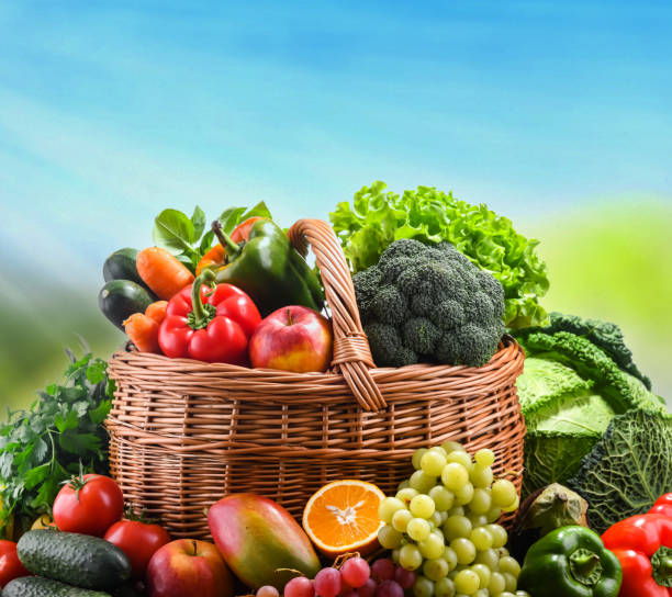 istock Composition with assorted organic vegetables and fruits 1371985404