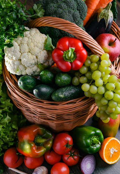 istock Composition with assorted organic vegetables and fruits 1371985465