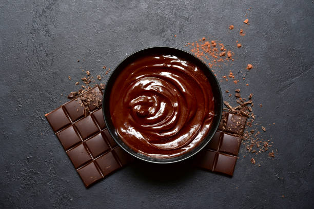 istock Homemade chocolate ganache. Top view with copy space. 1371988557