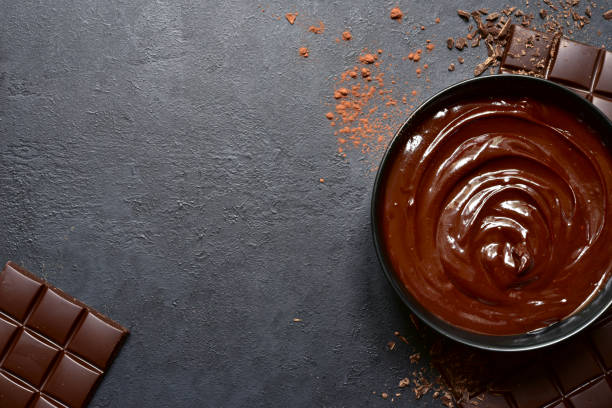 istock Homemade chocolate ganache. Top view with copy space. 1371988870