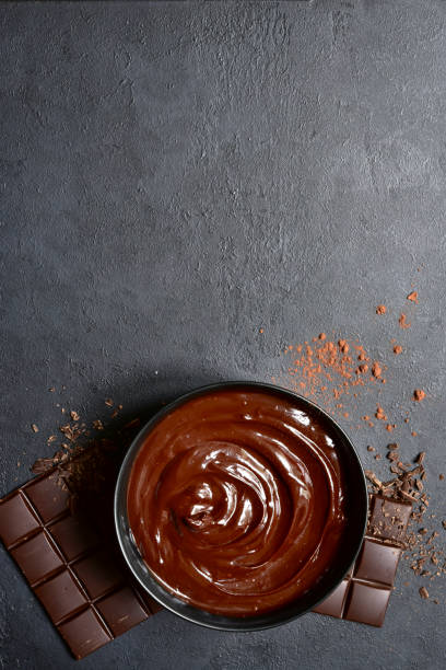 istock Homemade chocolate ganache. Top view with copy space. 1371988871