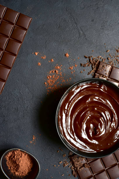 istock Homemade chocolate ganache. Top view with copy space. 1371988872