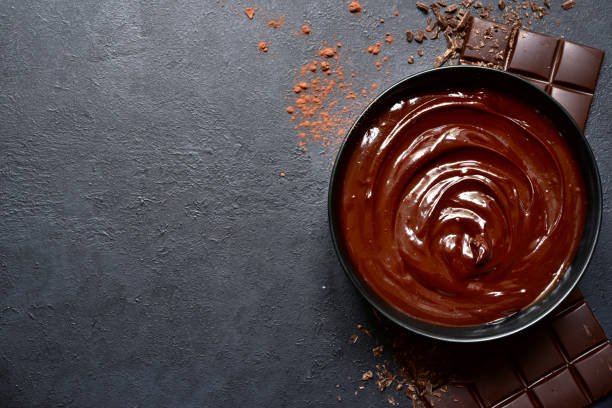 istock Homemade chocolate ganache. Top view with copy space. 1371990055
