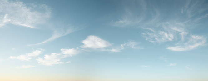 Panorama of blue sky with cirrus clouds