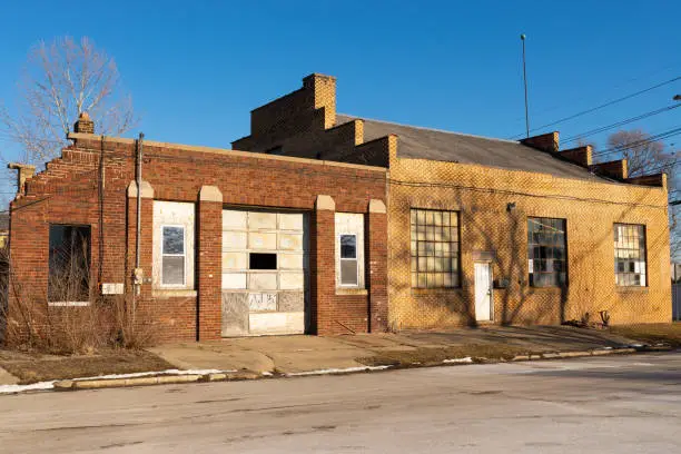 Abandoned industrial building in Midwest town.