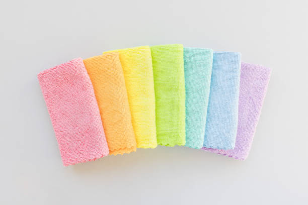 istock New microfiber cloth for cleaning and dusting. Seven rainbow colors. Top view 1371991722