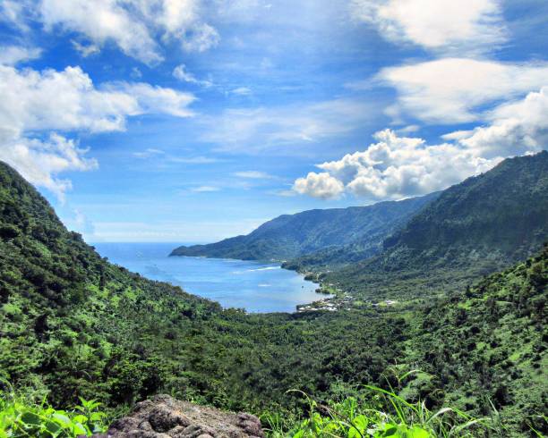 natural background scenic lush south pacific island landscape - stock photo - south pacific ocean island polynesia tropical climate imagens e fotografias de stock