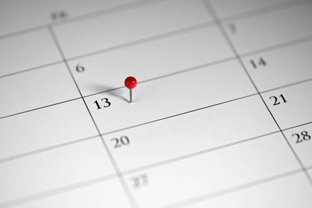 istock 13th marked in the calendar with a red pin 1371992174