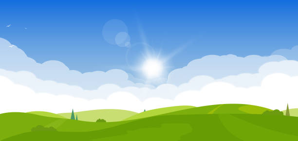 ilustraciones, imágenes clip art, dibujos animados e iconos de stock de prado y nubes - pasture green meadow cloud