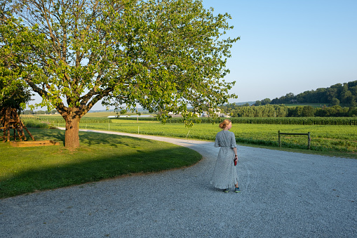 Young woman at Amish farm in Pennsylvania