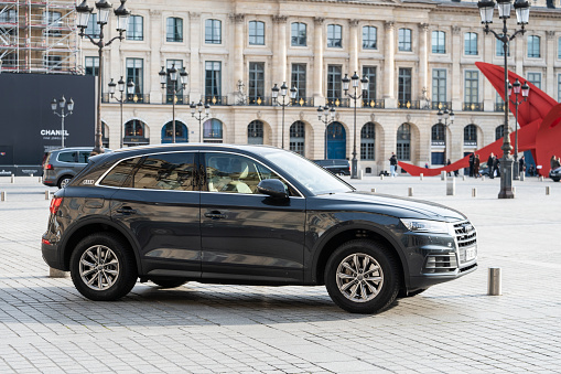 Paris, France - 13 February 2022: An Audi Q5 SUV car in a street of Paris, France