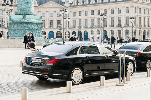 Paris, France - 13 February 2022: A luxury Maybach S650 car in a street of Paris, France