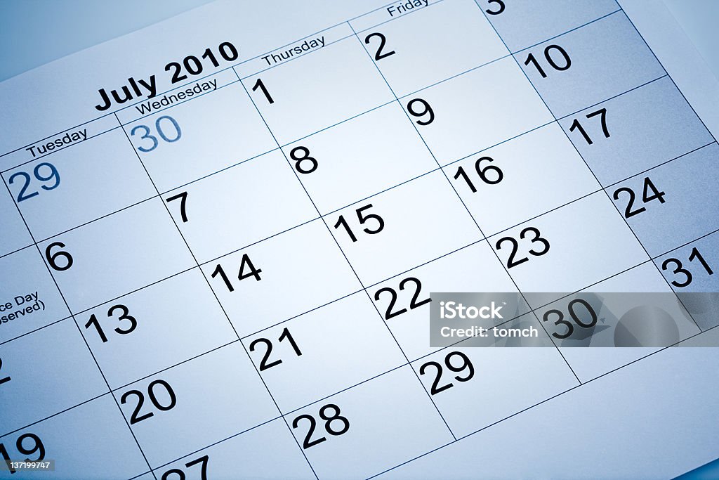 Actual calendario di luglio 2010 - Foto stock royalty-free di Calendario