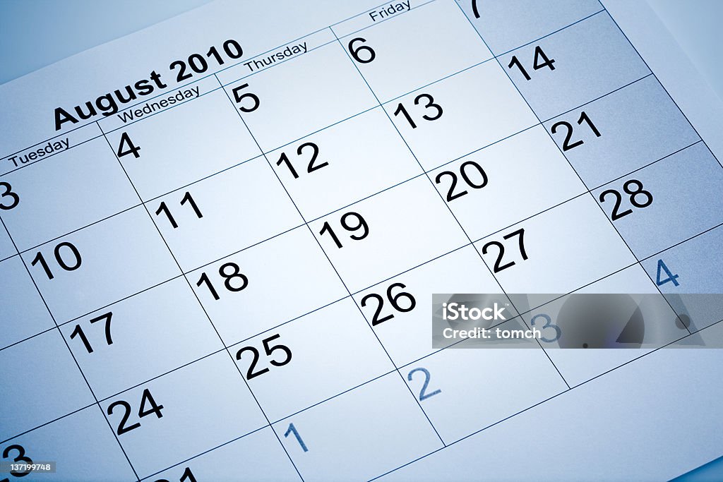 Фактическое расписание августа 2010 г. - Стоковые фото 2010 роялти-фри