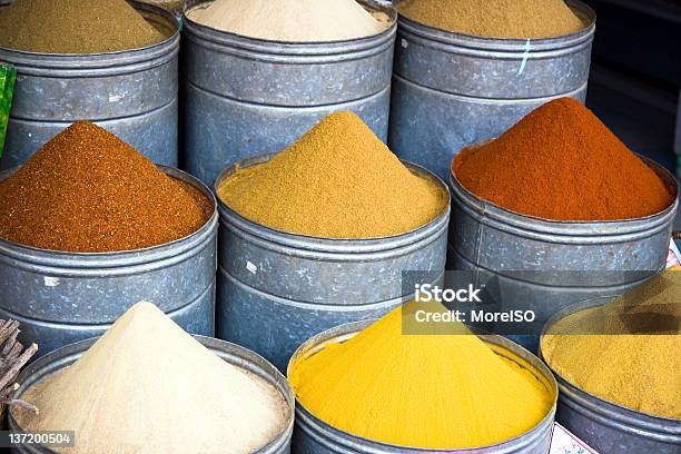 Market With Spices In Marrakech Stock Photo - Download Image Now - Couscous, Market - Retail Space, Spice
