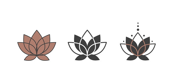 Magic lotus flower in trendy boho line style. Alchemy symbol for branding or logo cosmetics or beauty products. Esoteric and mystical design element. Elegance Vector illustration.