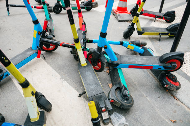 istock Electric push scooters in a street 1372008821