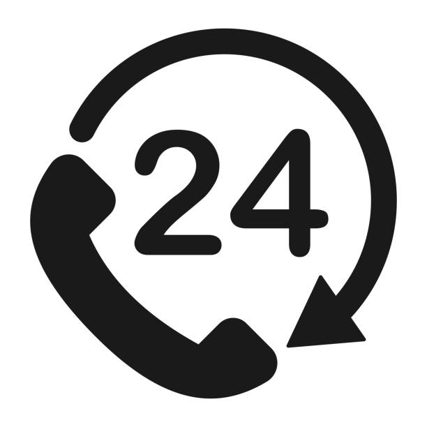 24 hours call center service customer support icon. Phone assistance symbol. Vector illustration. 24 hours call center service customer support icon. Phone assistance symbol. Vector illustration. 24 hrs stock illustrations