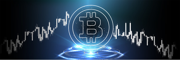 Bitcoin cracks represent the Downtrend  Bitcoin BTC price falls to all time low. Shares fall down. Markets plunging. Economic fallout. Business and finance banner.