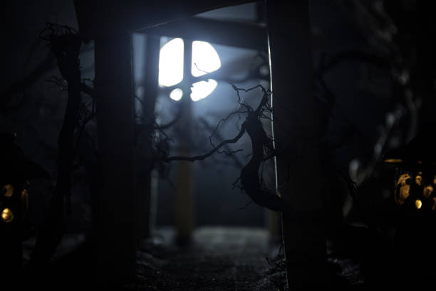 istock Creative artwork decoration. Abstract Japanese style wooden tunnel at night. Selective focus 1372014163