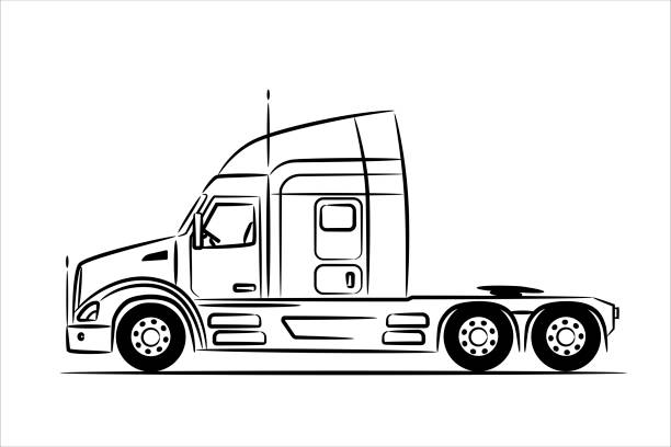 американский грузовик без прицепа абстрактный силуэт на белом фоне. нарисованная от руки линия искусства американского грузового автомоб� - vehicle trailer trucking white outline stock illustrations