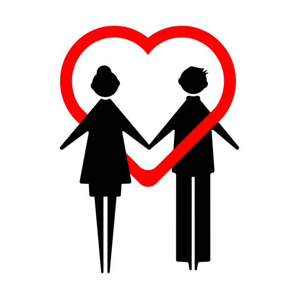 Vector illustration of Man and woman holding hands with a heart around them icon