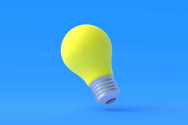 istock Yellow light bulb on blue background. Concept of idea. 3d render 1372016813