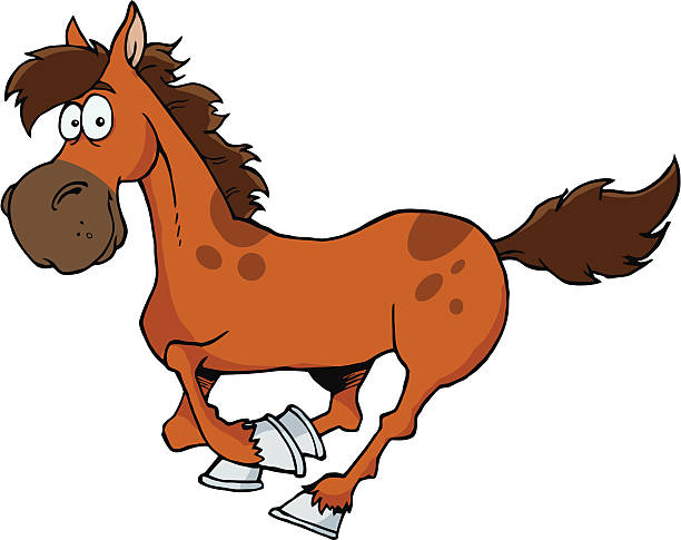 stockillustraties, clipart, cartoons en iconen met horse running - gekke paarden