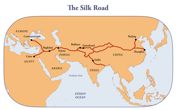 The silk road map vector art illustration