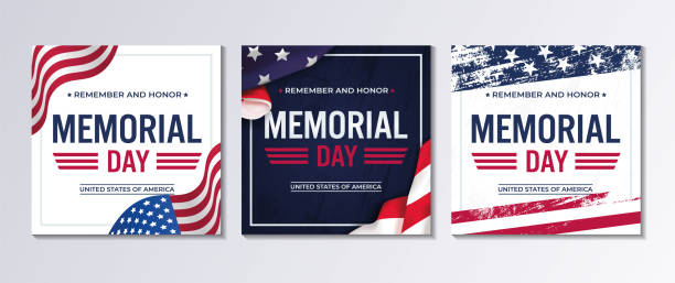 illustrazioni stock, clip art, cartoni animati e icone di tendenza di biglietto di auguri quadrato usa memorial day con sfondo nei colori della bandiera nazionale degli stati uniti. illustrazione vettoriale. - backgrounds us memorial day patriotism american flag