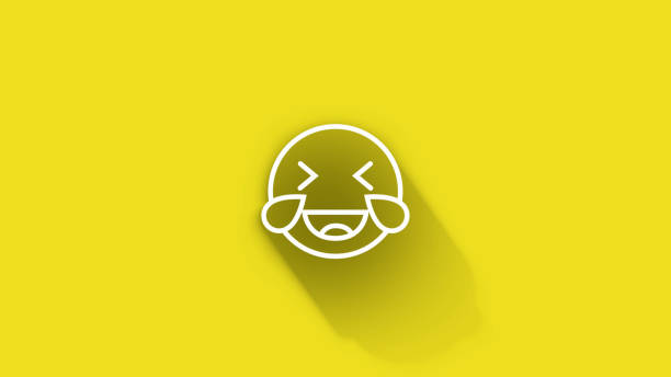 illustrations, cliparts, dessins animés et icônes de symbole heureux de sourire d’emoji tandis que l’ombre passe tout autour sur le fond jaune dans le fichier prêt de boucle de résolution de 4k - loop ready file