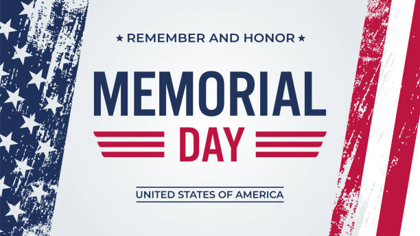 illustrazioni stock, clip art, cartoni animati e icone di tendenza di biglietto di auguri usa memorial day con sfondo pennellata nei colori della bandiera nazionale degli stati uniti. illustrazione vettoriale. - us memorial day