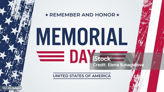 istock USA Memorial Day greeting card with brush stroke background in United States national flag colors. Vector illustration. 1372024450