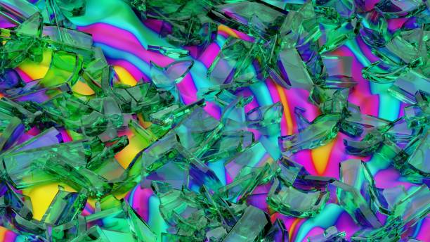istock Rainbow waves and glass pieces. Shards of broken glass. 3D rendering 1372033094