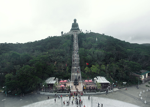 Tian Tan big buddha aerial view in Hong Kong