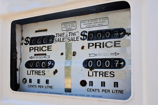 Close up of old fuel pump Gasoline price concept.
