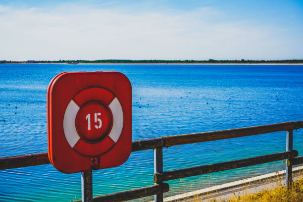A lifebuoy on the blue lake.