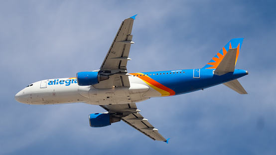 Las Vegas McCarren International Airport, Nevada, United States - 19 February, 2022:  Allegiant Airbus A320 (N219NV) departing fro Indianapolis, Indiana.