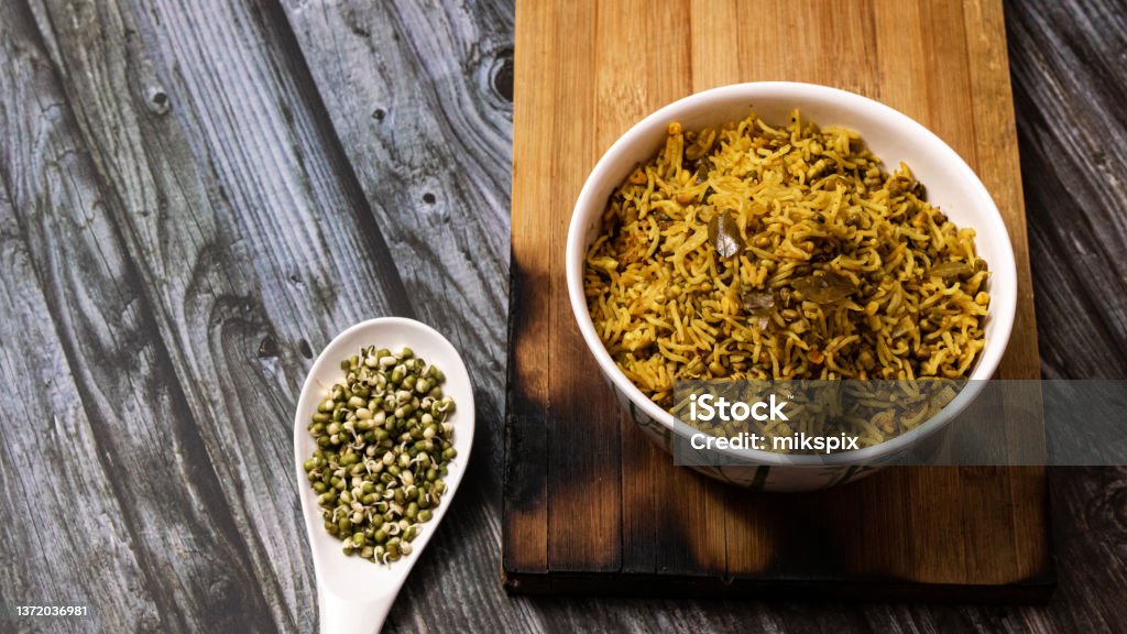 Sprouts Rice Bowl Sprout Rice Inside White Serving Bowl With Black Background Stock Photo ...