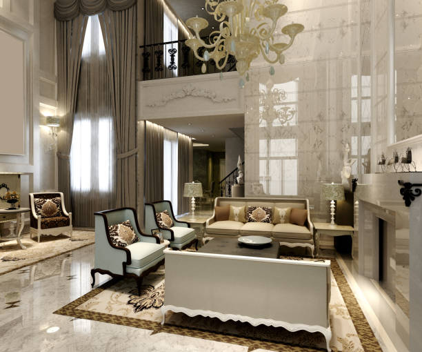 istock 3d render  classic home interior living and dining room 1372040183