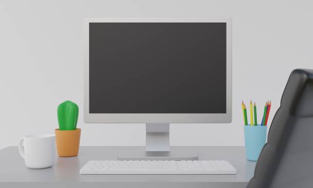 istock computer and coffee cup on desk in the white room.3d rendering. 1372041886