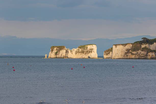 May, 1, 2017, Old Harry Rock, Swanage, Dorset, England.On a calm, sunny spring day, looking out to see with Old Harry Rocks in the distance on the Jurassic coast of Dorset.