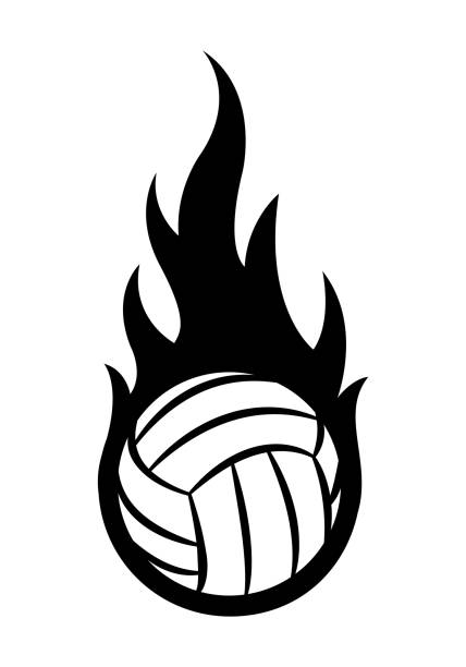 векторная иллюстрация волейбольного мяча с классической простой формой пламени. - volleyball sport volleying silhouette stock illustrations