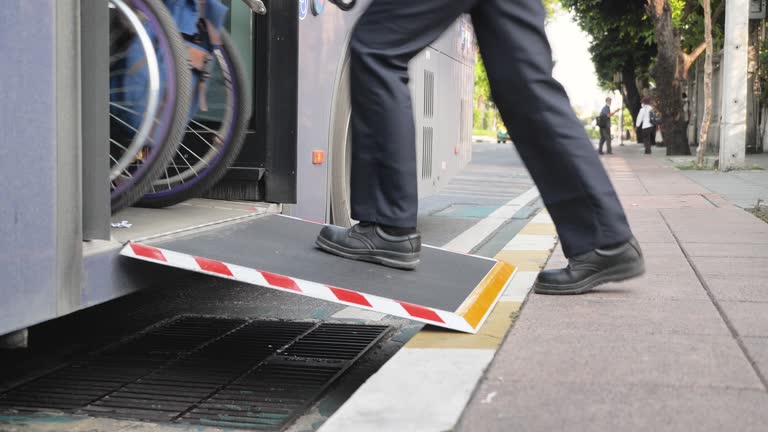 Wheelchair Travel Landmark in Bangkok Concept. tourists traveling by bus