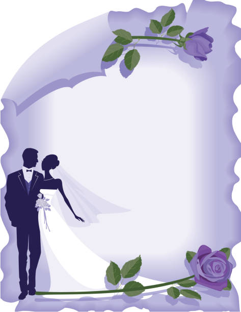 istock Weathered Paper, Purple Roses Bride and Groom Silhouette 137204771