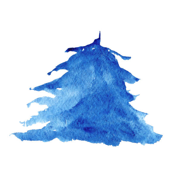 istock Lush blue spruce tree. Watercolor of firetree silhouette isolated on white background. Hand drawing abstract illustration spruce. 1372048766