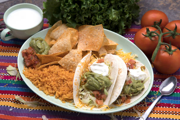 istock Taco Dinner with Mexican Rice,  Chips and Salsa 1372049060