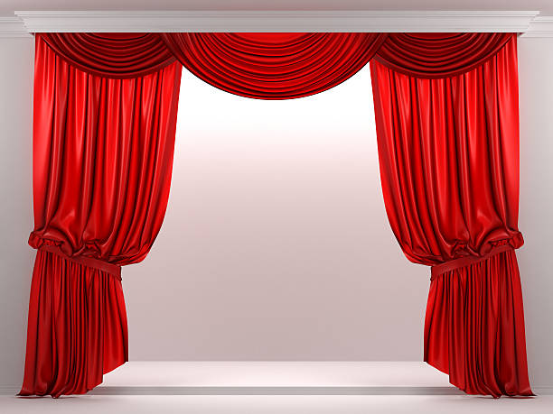 3d showcase with red curtain 3d showcase with red curtain velvet curtain stock pictures, royalty-free photos & images