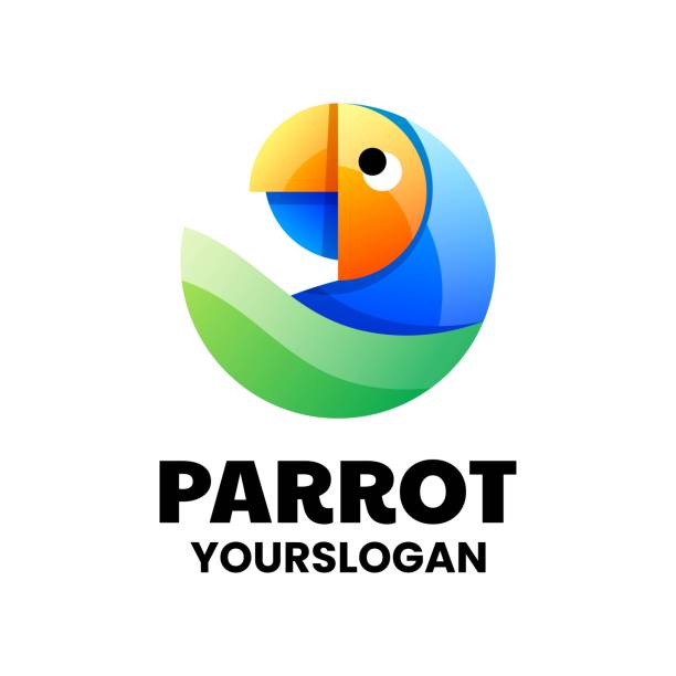 ilustrações, clipart, desenhos animados e ícones de projeto criativo de logotipo colorido papagaio - arara azul