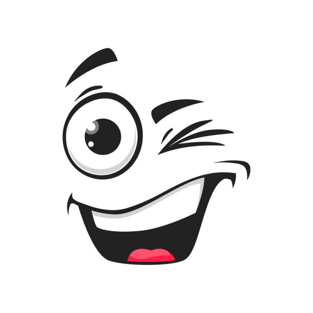ilustraciones, imágenes clip art, dibujos animados e iconos de stock de cara sonriente de dibujos animados con ojo de guiño, emoji parpadeante - sensuality color image wallpaper black